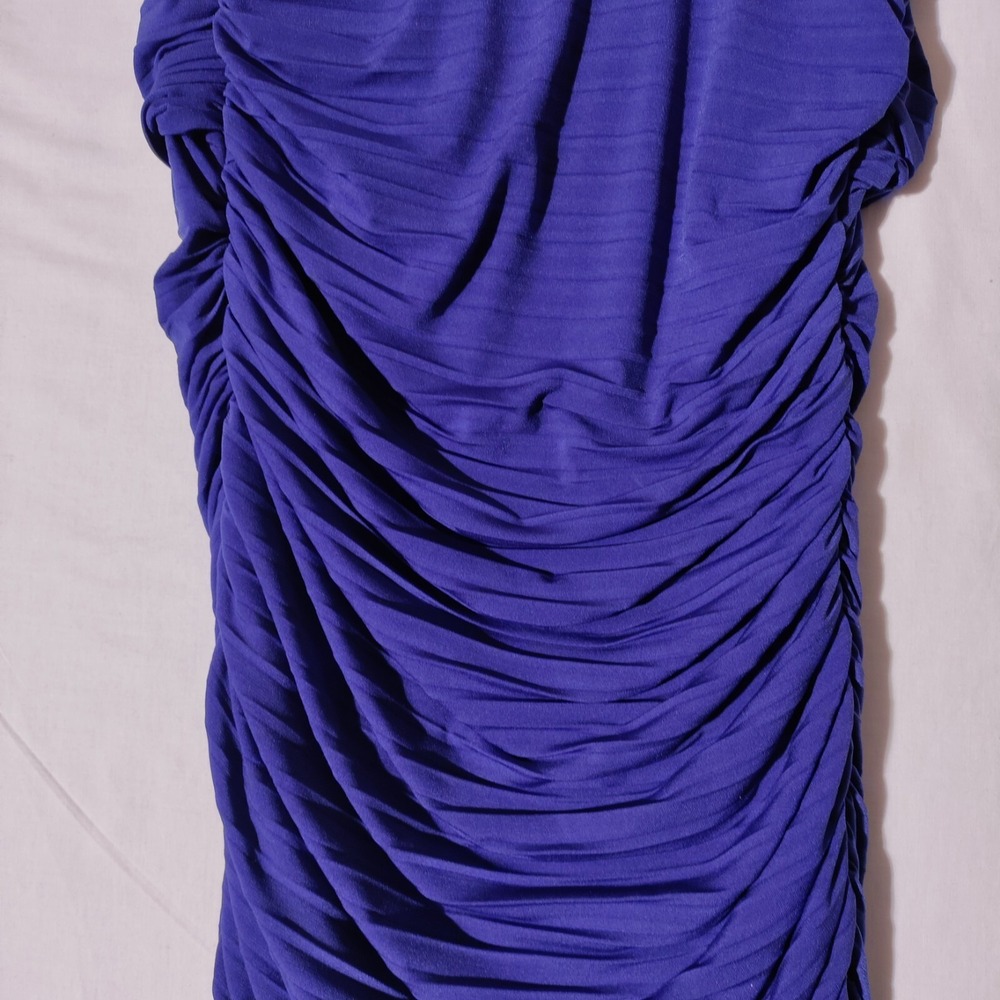 NICOLE MILLER Blue COCKTAIL FORMAL GOWN RUCHED FITTED DRESS SIZE 8 - Picture 10 of 16